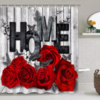 Yddsky 4 Pcs Red Rose Shower Curtain Set with Rugs Bathroom Set