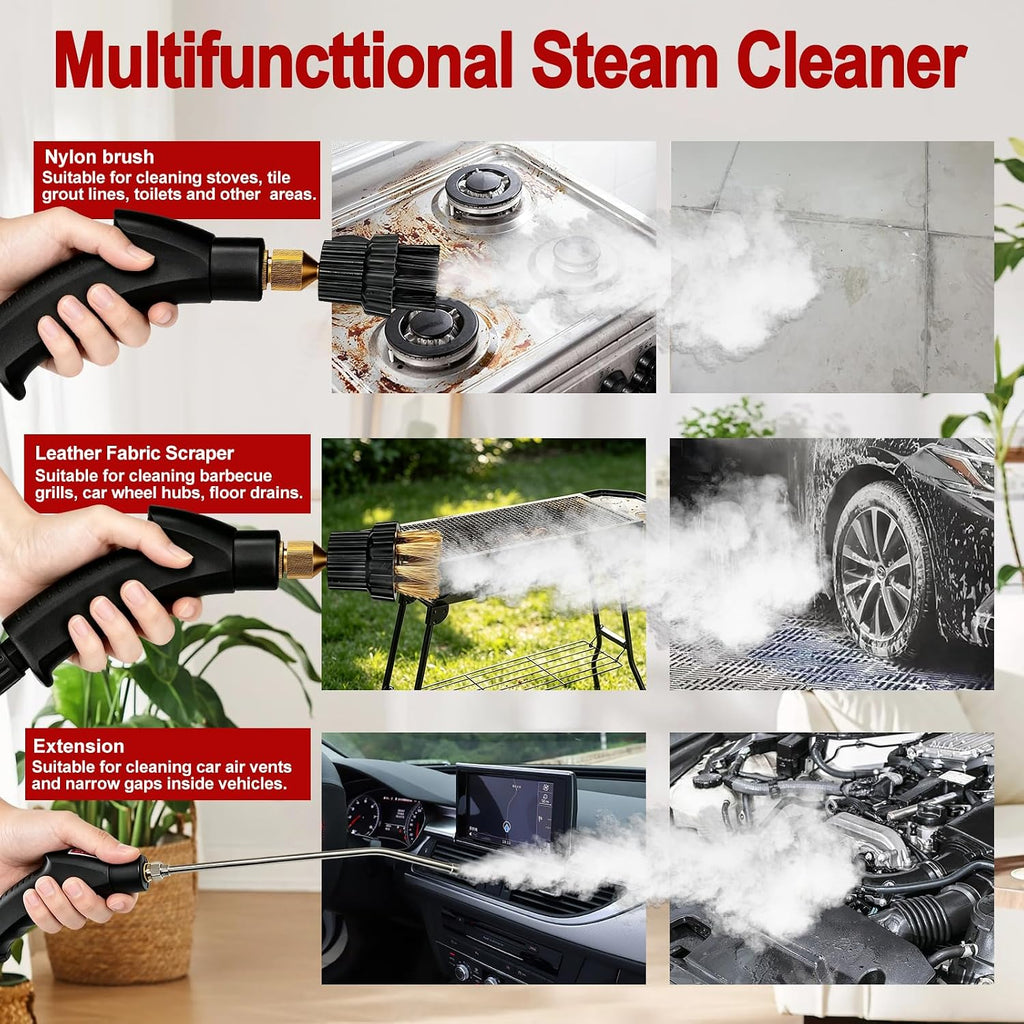 Steam Cleaner, Portable Pressurized Steamer for Cleaning with 14pcs Accessories, 6-Level Adjustable,15s Heat-Up, Handheld Steam Cleaner for Home, Tile, Dirt, Grout, Grease, Car Detailing (03-White)
