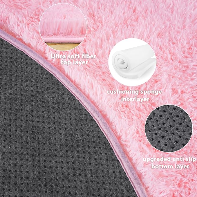 3'x3' Round Pink Rugs for Girls Bedroom, Ultra Soft Fluffy Circle Rug for Kids - Image 5