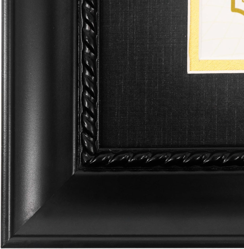 GMFrames 8.5x11 Diploma Degree Frame with Mat or Display 11x14 Certificates without Mat,Solid Wood,Black Finish with Intricate Black Rope Detail,UV Protection Acrylic