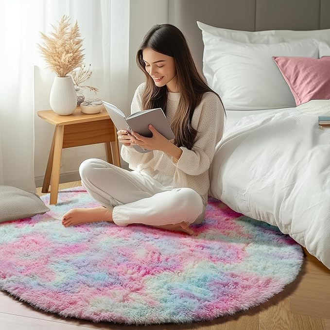ONASAR Rainbow Round Area Rug 4ft, Soft Bedroom Circle Rugs Mats - Image 7