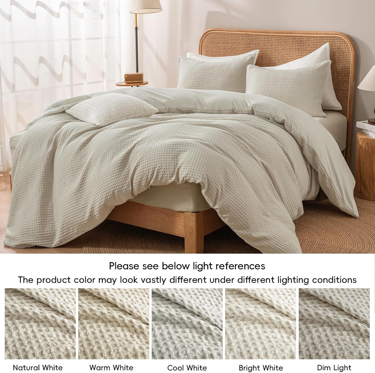 PHF Waffle Duvet Cover Set King, Ultra Soft & Breathable, 104"x90", Linen