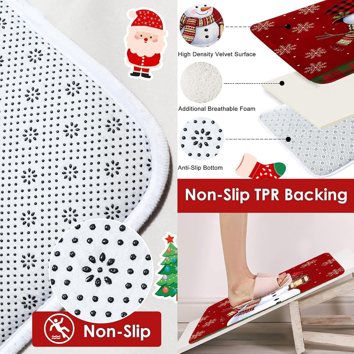 ArtSocket Christmas Bathroom Sets with Shower Curtain and Rugs Red Snowman