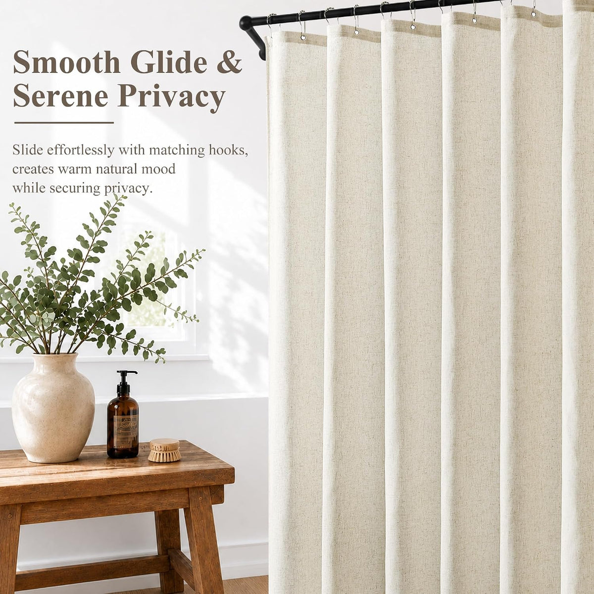 Jowels Natural Linen Fabric Shower Curtains for Bathroom, 72x78