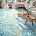 Ompaa Living Room Rug 8x10 Teal Blue Area Rugs Machine Washable Abstract Boho - Image 3