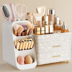 HBlife Bathroom Organizers and Storage with Brush Holder for Vanity, 3 Tier Plastic Makeup Organizer for Dresser Counter, Skincare, Lipstick, Perfume, and Cosmetic Storage