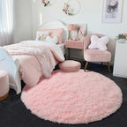 Pink Fluffy Round Rug 5Ft for Girls Bedroom Decor Aesthetic, Shaggy Circle Area - Image 9