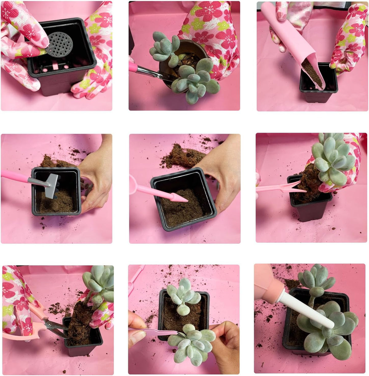 34 Pcs Succulent Tools Set for Plant Care, Mini Gardening Tools for Indoor Plants, Repotting & Pruning, Ideal for Beginners & Women Pink