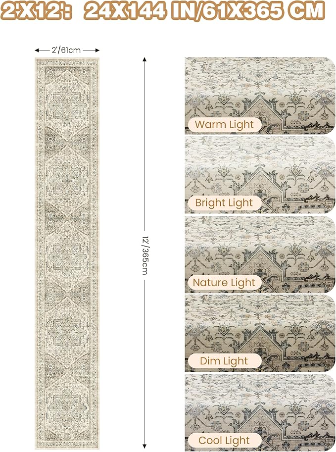 Hallway Runner Rug 2x12, Extra Long Washable Runner Rugs - Image 2