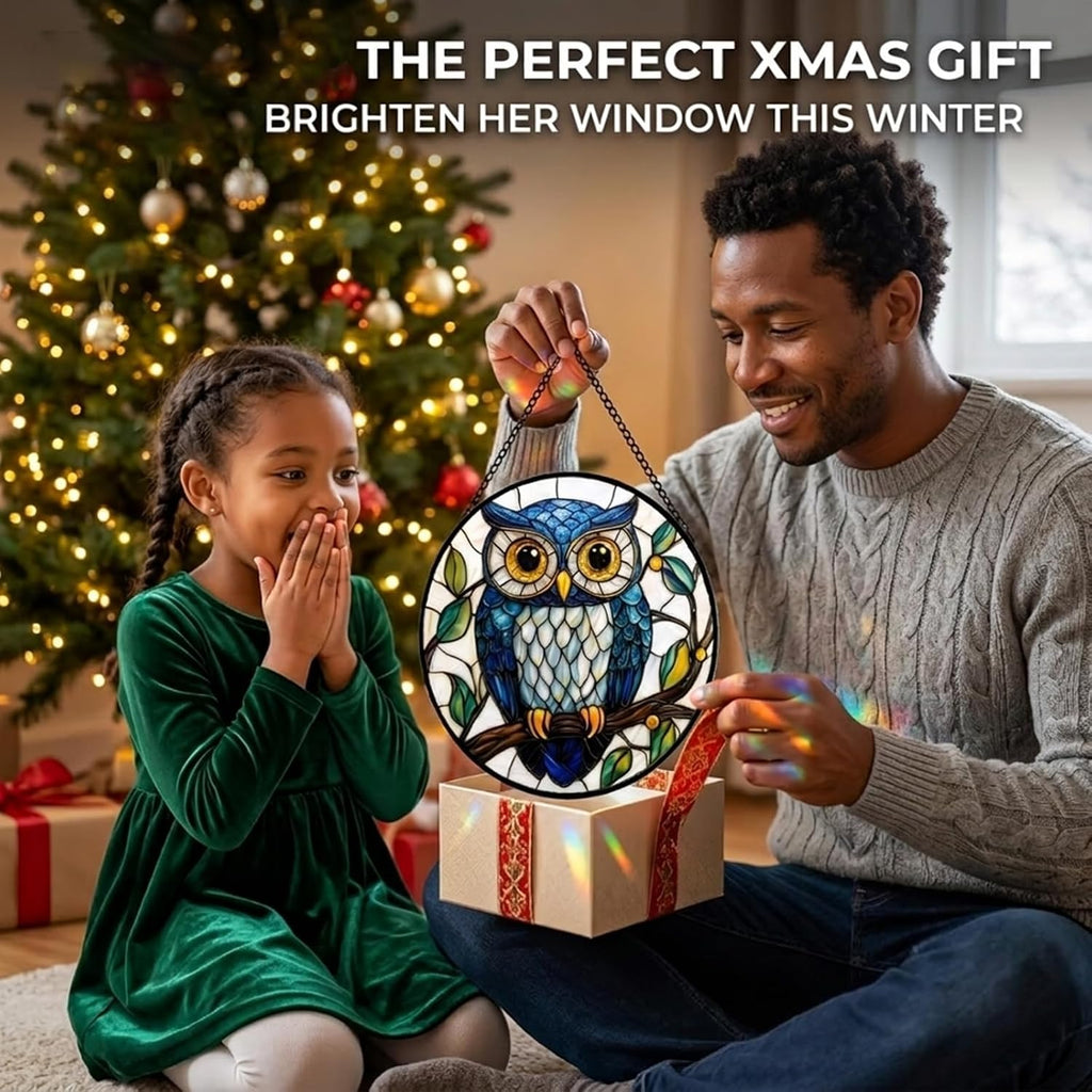 Blue Owl Acrylic Suncatcher Sun Catchers Indoor Window Gifts for Women 9.8"