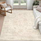 6x9 Area Rugs for Living Room: Vintage Boho Neutral Washable Rug Indoor Soft by Luxturiy