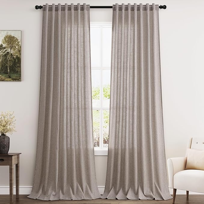 Brownish Grey Linen Curtains 96 Inches Long by Nanspring