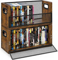 DVD Storage Rack 2 Pack, Stackable Media Shelf with Magnetic Door
