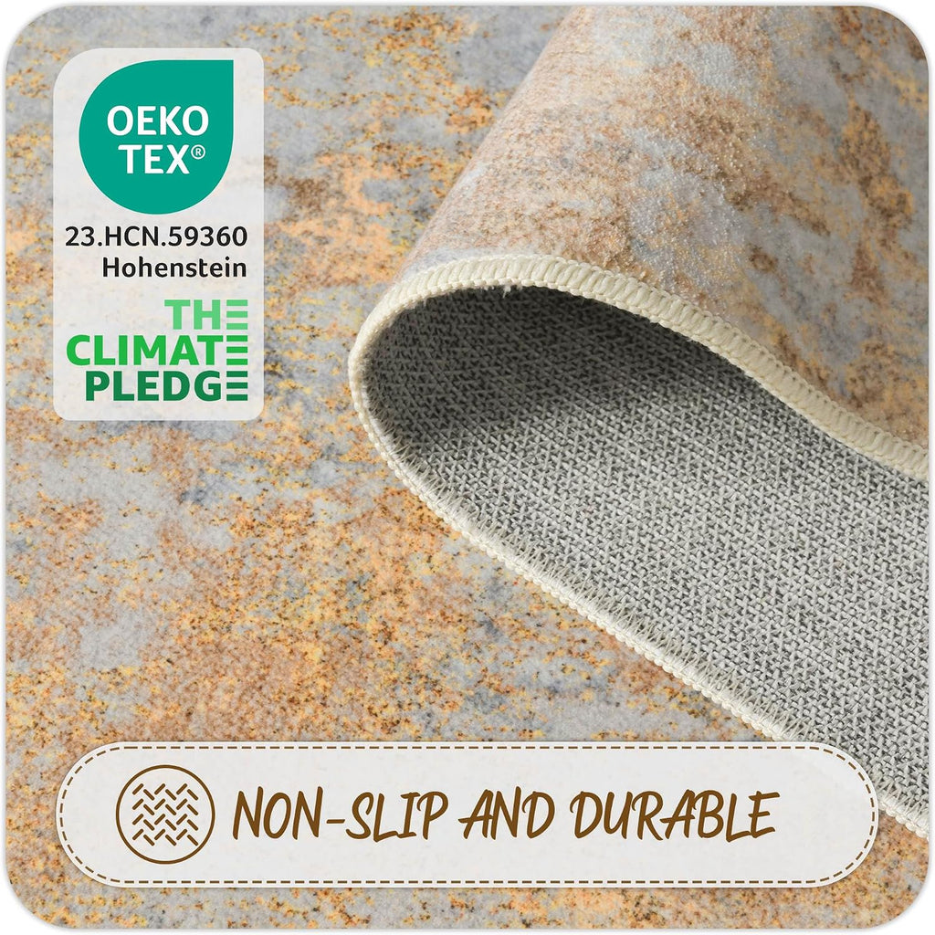 Beige Gold Rug Runners for Hallways Kitchen Non Slip Washable 2x6 Entryway Runner Rugs with Rubber Backing 6ft Long Carpet Runner for Laundry Room Bedroom, Low Pile Stain & Fade Resistant