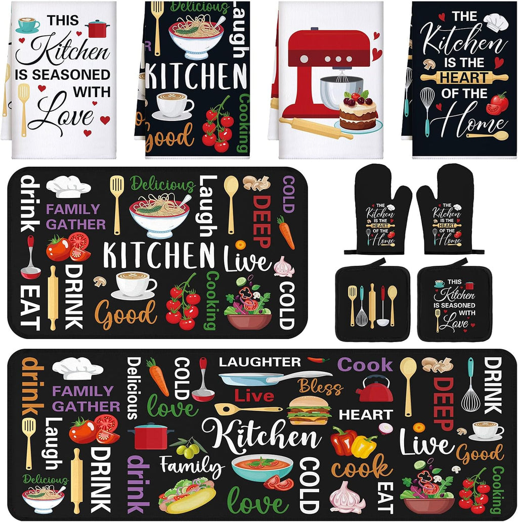 Fourluoo 10 Pcs Black Food Kitchen Decor and Accessories Set