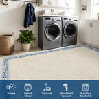 GarveeHome Entryway Rug 2x6 Modern Bordered Runner Rug Washable Kitchen Runners for Hallway Non-Slip Low-Pile Soft Carpet Floral Print Bathroom Mat for Bedroom Laundry Room, Beige
