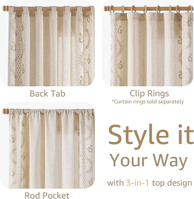 jinchan Belrose 4 Panel Curtains Set 84 Inch Length Floral Curtains Linen Blend - Image 5