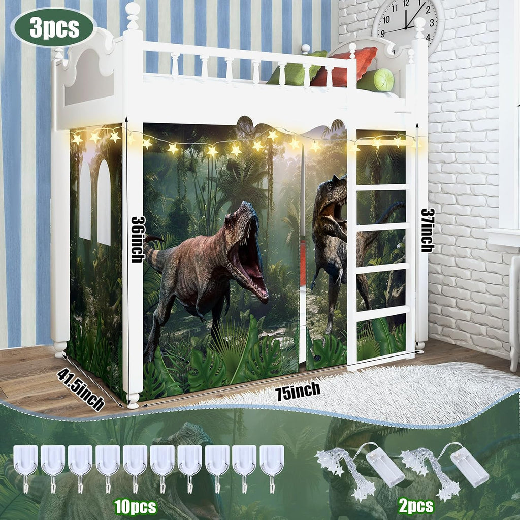 Hahafelt Dinosaur Loft Bed Curtains for Low Twin Bunk Bed, 5 Panels