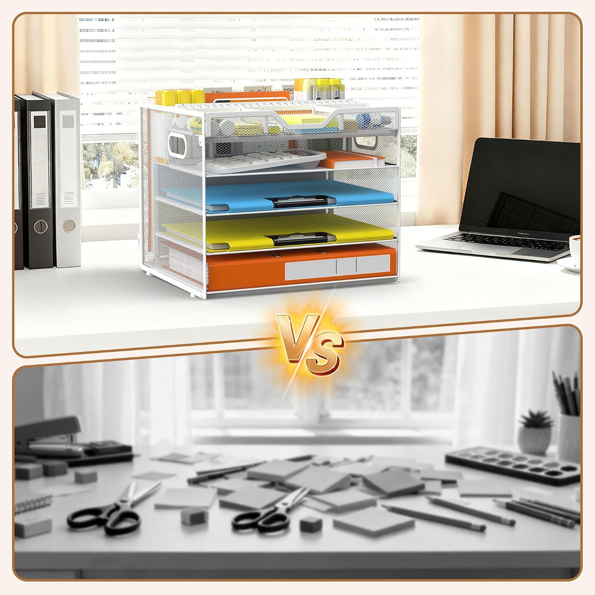 Docnest 5 Tier Desk Organizer with Hanging File Folder Holder&Tray, White