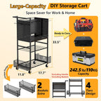 Tool Organizer Cart, 4-Tier with DIY Pegboards & Hooks & Storage Baskets
