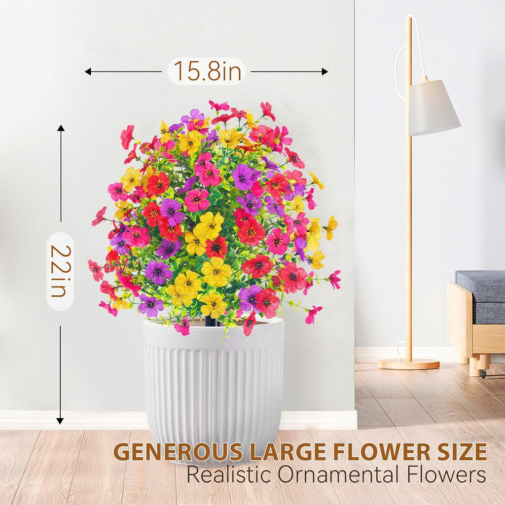 22 Inch Artificial Flowers and Shrubs with Stakes for Outdoors, 4 Colors Mix, 165 Blooms Per Stem, Vibrant Color & No Fade, Heavy‑Duty Stakes for Yard Lawn Patio All‑Season Decor (2Pcs)