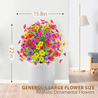 22 Inch Artificial Flowers and Shrubs with Stakes for Outdoors, 4 Colors Mix, 165 Blooms Per Stem, Vibrant Color & No Fade, Heavy‑Duty Stakes for Yard Lawn Patio All‑Season Decor (2Pcs)