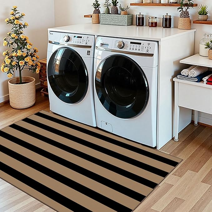 Black Tan Striped Entry Rug - Image 7