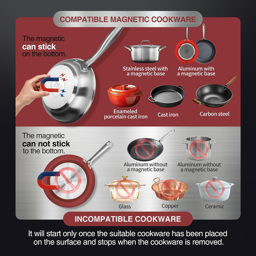 ChangBERT 1800W Commercial Grade Induction Cooktop, NSF Certified Portable Large 8" Heating Coil, 12" Heat Resistant Cooking Surface Premium Stainless Steel Pro Chef Professional Burner Hot Plate