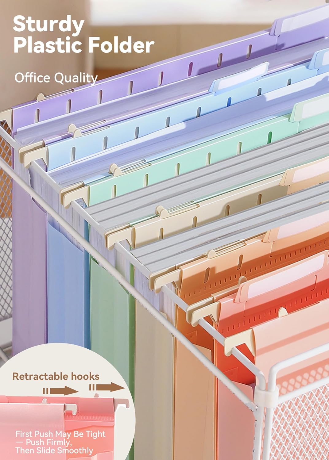 Plastic Hanging File Folders, 2" Expansion, Letter Size, Pastel