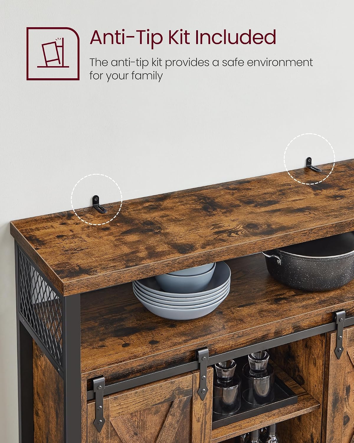 VASAGLE Buffet Cabinet, Coffee Bar with 2 Sliding Barn Doors