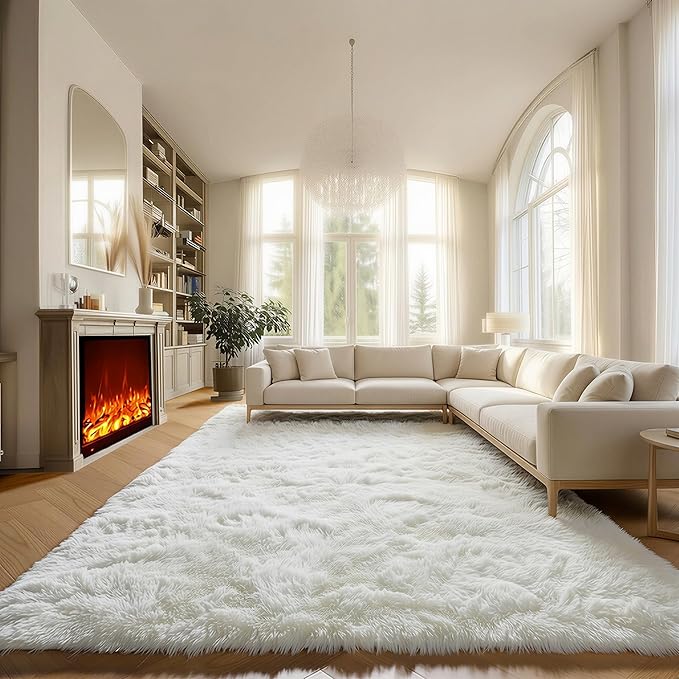 ONASAR Cream White Area Rugs 9x12 Living Room, Ivory Large Fluffy Shag Bedroom by ONASAR