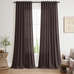 Cocoa Coffee Linen Curtains 90 Inch Long 2 Panels Set by Nanspring