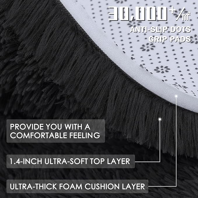 OLANLY 3x3 Machine Washable Small Bedside Rug, Soft Fluffy Shaggy Entryway - Image 8