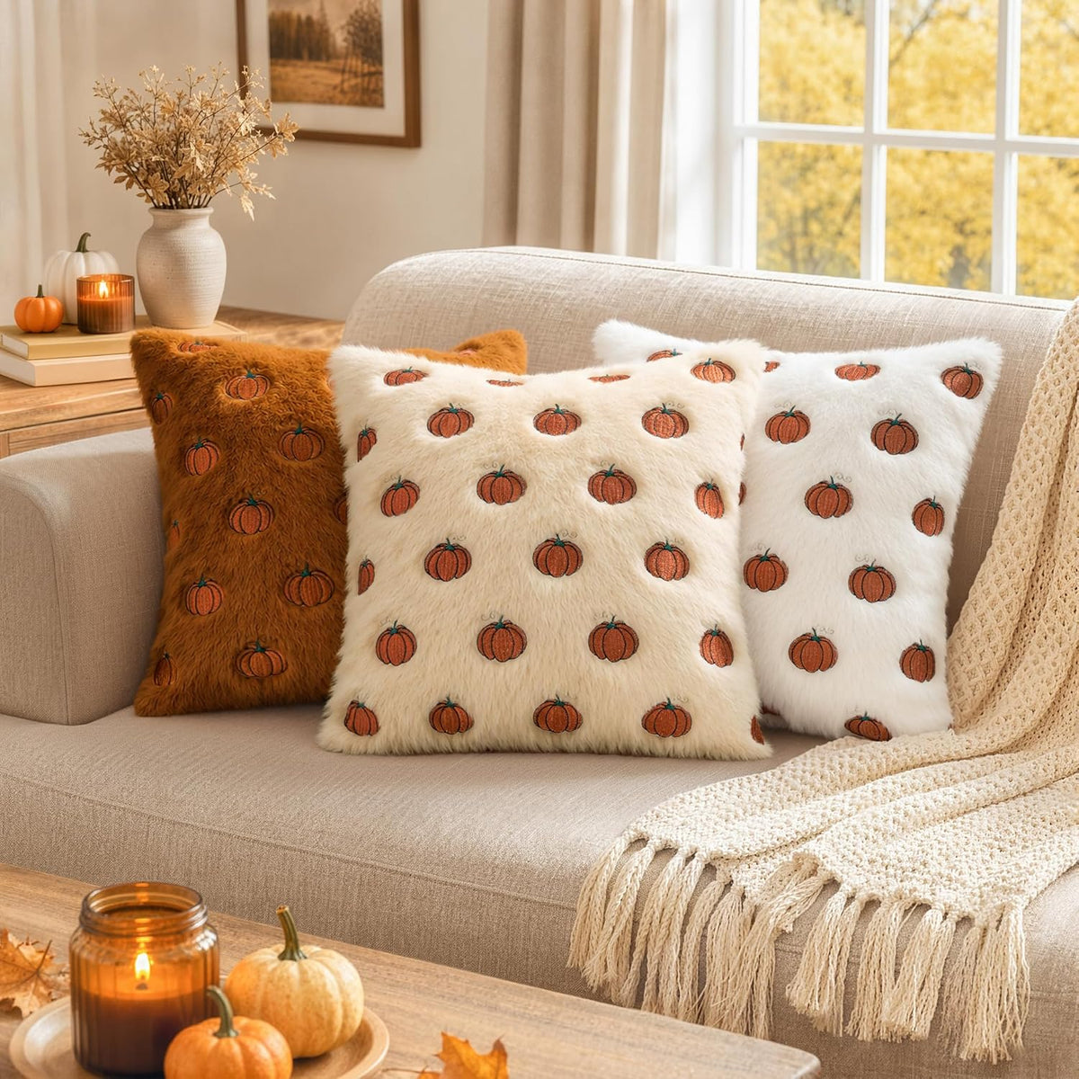 MIULEE Fall Pillow Covers 18x18 Dark Rust Pumpkin Fall Decor