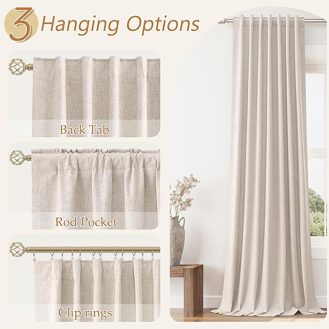 Guken Oatmeal 100% Blackout Curtains 108 Inch Length 2 Panels Set - Image 6