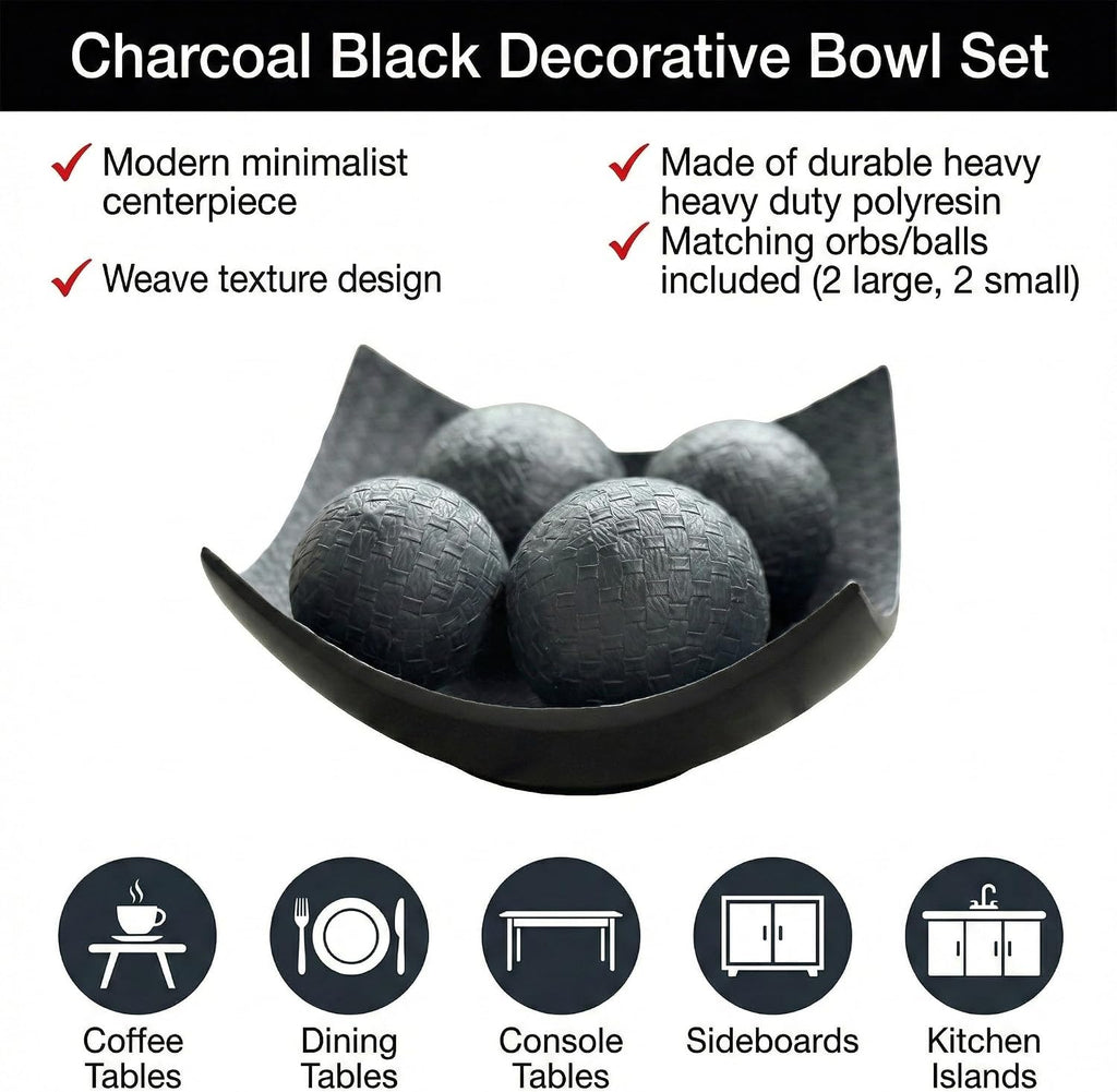 Seraphic Kitchen Table Decor, Decorative Centerpiece Scoop Bowl, Black