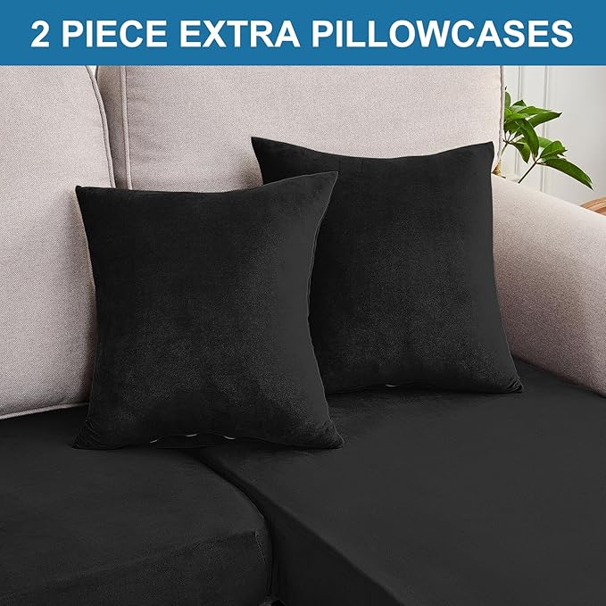 Couch Cover 8-Piece Elastic Velvet Couch Cushion Covers & Chaise Slipcovers - Image 8