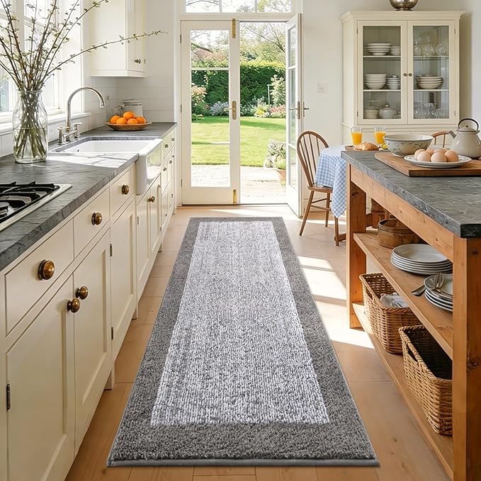 60x24 Long Bathroom Rugs Washable Non Slip, Light Grey Bath Mat - Image 4