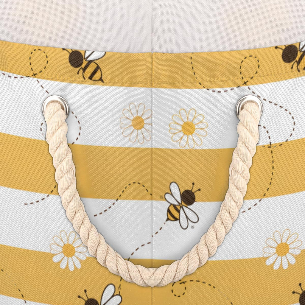 Animal Cute Bee Large Storage Basket Honeycomb Bee Round Laundry Basket with Handle Organization Collapsible Storage Bins Box Hamper for Kids Toy Clothes Nursery Bedroom Living Room Decor
