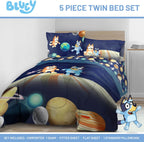 Bluey Bingo Twin Comforter Set 5 Piece Soft Kids Cartoon Bedding, Blue