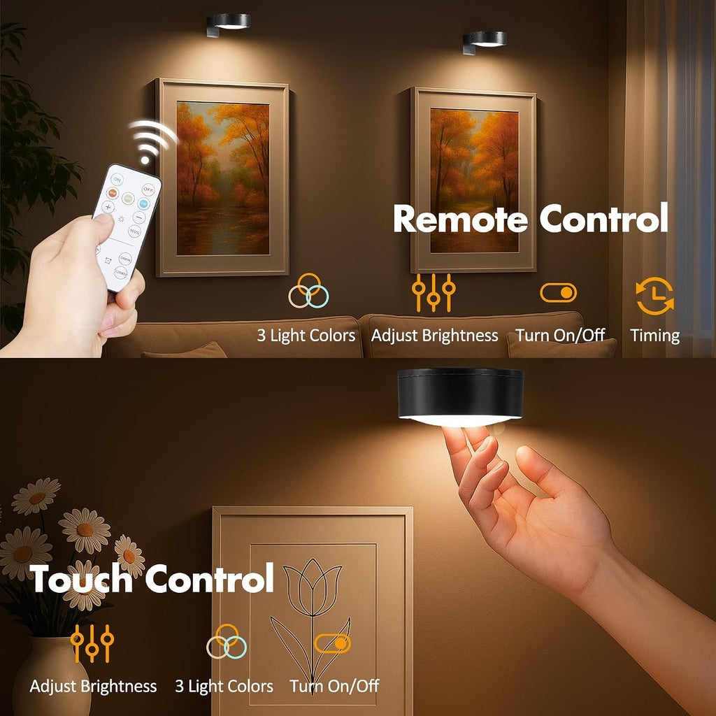 Picture Lights for Wall, Wireless Poster Lights Battery Operated, Black