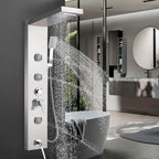 Shower Panel Massage Jets Rainfall Waterfall Shower Head, Shower Stainless Steel Wall Mount Massage Multi-Function Bathroom Shower Panel Tower System, Brushed Nickel……