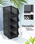 Skywin Stackable Storage Bins Open Front for Pantry Storage, 4 Pack - Black