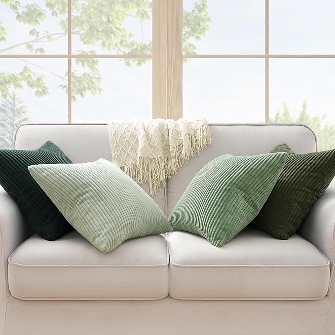 Topfinel Corduroy Throw Pillow Covers Pack of 2 LightGreen 22"x22" No Insert - Image 2