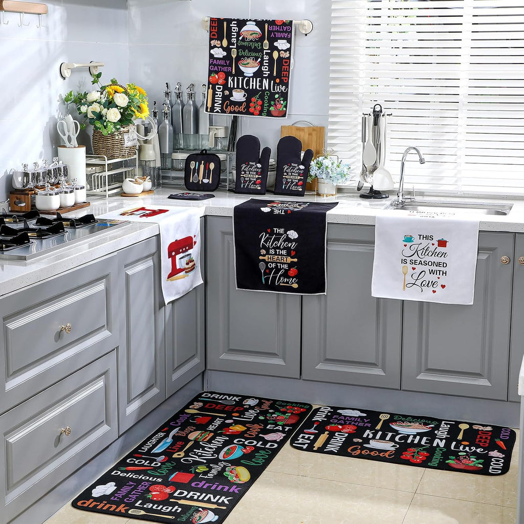 Fourluoo 10 Pcs Black Food Kitchen Decor and Accessories Set