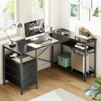 Huuger L Shaped Office Desk with Power Outlets & 3 Drawers