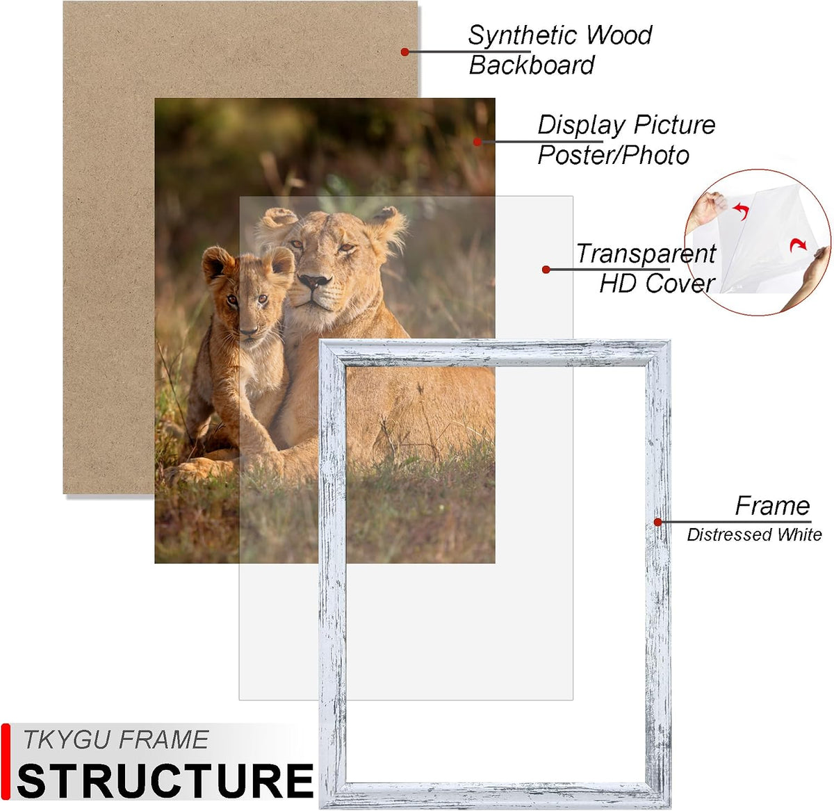 8x10 Picture Frame set of 3,Woode Frame Rustic White Wall Hanging or Tabletop, 8 by 10 Wall Gallery Poster Photo Frame with Shatter Resistant Plexiglass,best gift