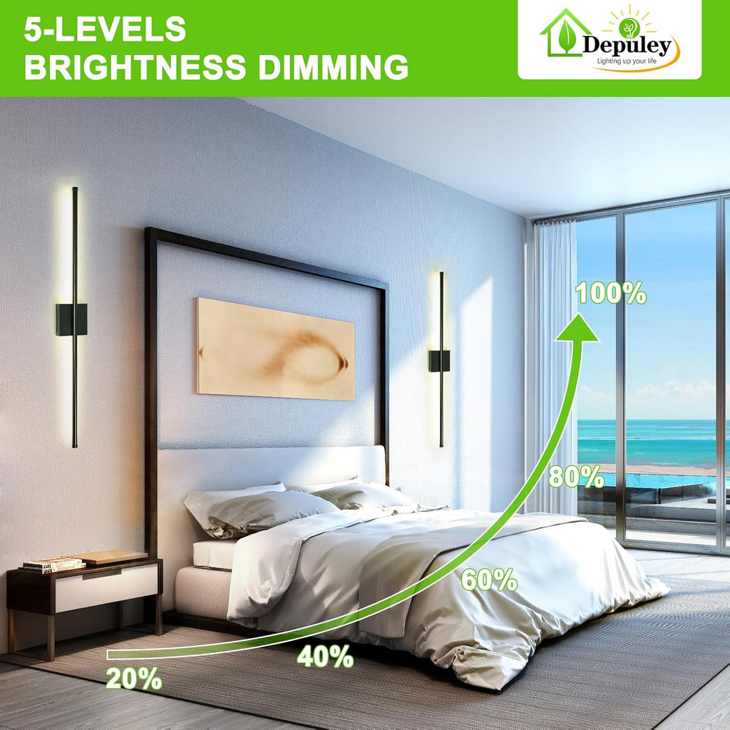 Depuley Wall Sconces Battery Operated: Set of 2 Wireless Wall Lights with Remote for Bedroom - Rechargeable 15 Colors Black Wall Lamp for Living Room Hallway Home Decor