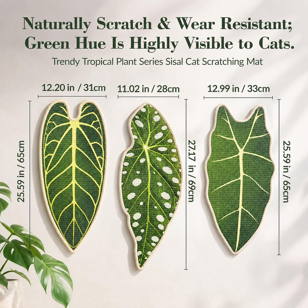 Natural Leaf-Shaped Sisal Cat Scratcher for Wall and Floor, Large Cat Scratch Pad for Indoor Cats Furniture Protection, Extra Large Wall Mounted Cat Scratching Mat for Claw Care (Anthurium)