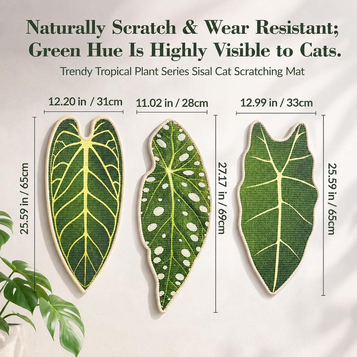 Natural Leaf-Shaped Sisal Cat Scratcher for Wall and Floor, Large Cat Scratch Pad for Indoor Cats Furniture Protection, Extra Large Wall Mounted Cat Scratching Mat for Claw Care (Anthurium)